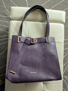 Calvin Klein Nola Belted Tote with Pouch Purple